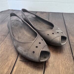 Crocs Farrah Flats Womens 9 Brown Slingback Slip On Peep Toe Ballet Comfort